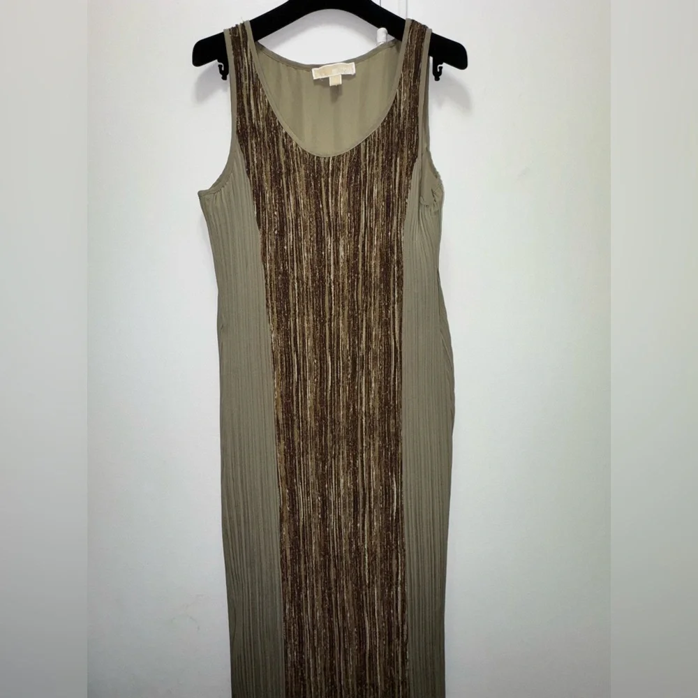 Vintage Michael Kors Earth Tone Plissé Maxi Dress 8
